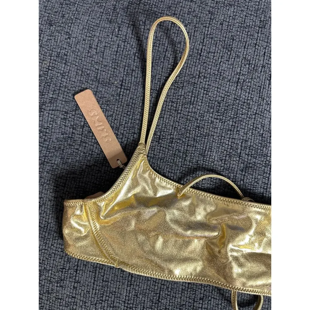 SKIMS Metallic Swim Micro Scoop Bikini Top Gold size M NWT